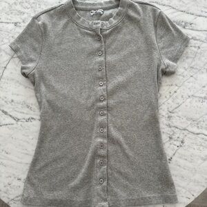 Reformation Gray Ribbed Button Down